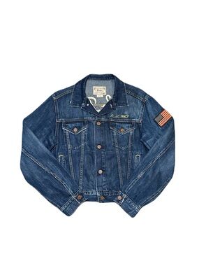 Polo Ralph Lauren RL 67 USA Flag Patch VTG Denim Jean Jacket Medium Embroidered